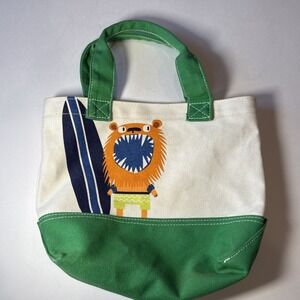 Pottery Barn Kids Surf Monster Mini Tote Bag Canvas Green Tan Purse Small‎